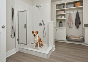 Mudroom dla posiadaczy psów – jak zaprojektować brudne wejście z prysznicem dla czworonoga?